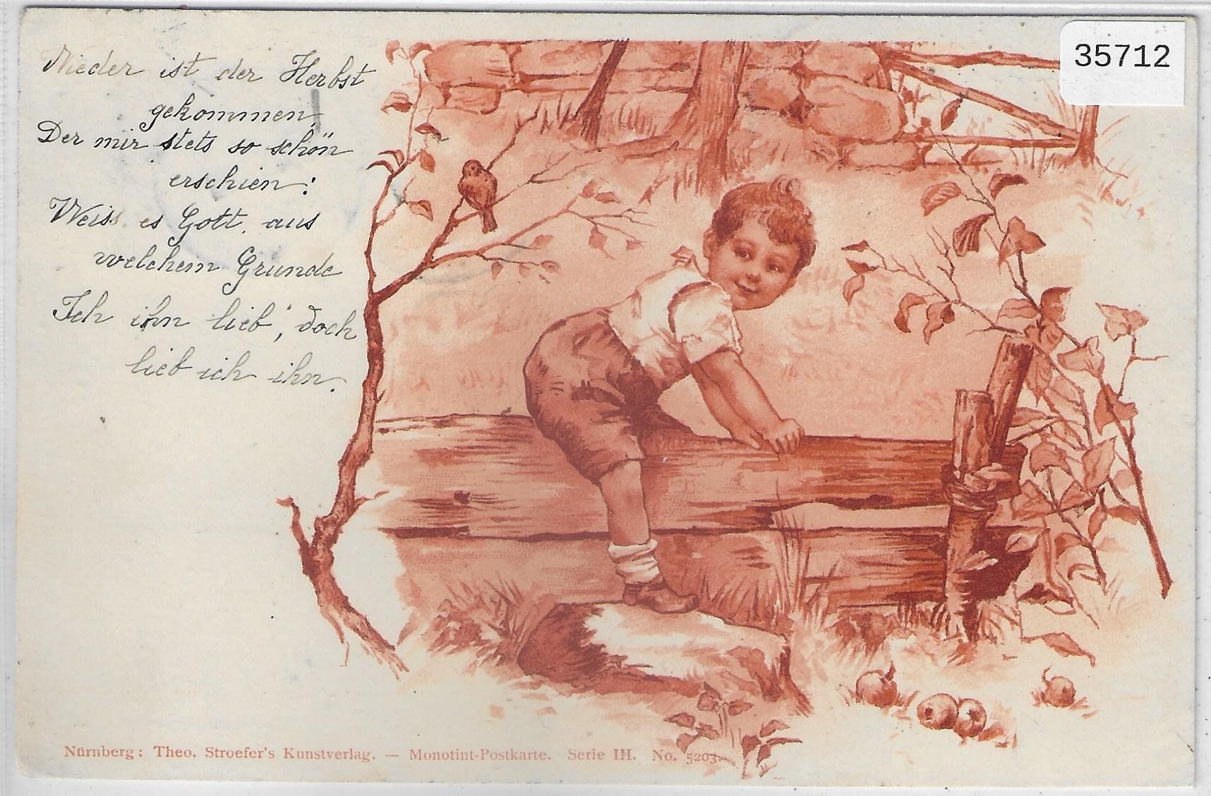 Cartoline postali: Monotint-Litho - Knabe auf Zaun - 1898 – Usato da Ettingen venduto da Kartenplanet