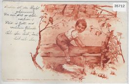 Monotint-Litho - Knabe auf Zaun - 1898
