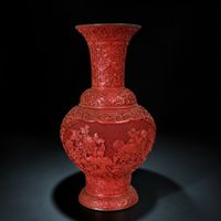 Grosse Zinnoberlack Vase China, 38cm, rot geschnitzt, alt