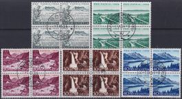 1954, PP B66-B70 Viererblöcke mit ET-Ortsstempel, SBK: 200.-