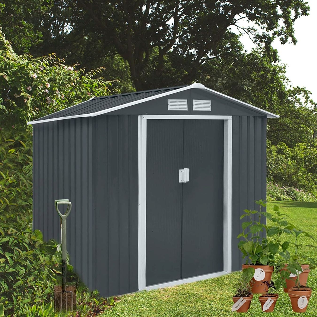 Casette da giardino & serre: HATTORO S100 Metall Gerätehaus Anthrazit – Nuovo e nell'imballaggio originale da Bottighofen venduto da zaap 4