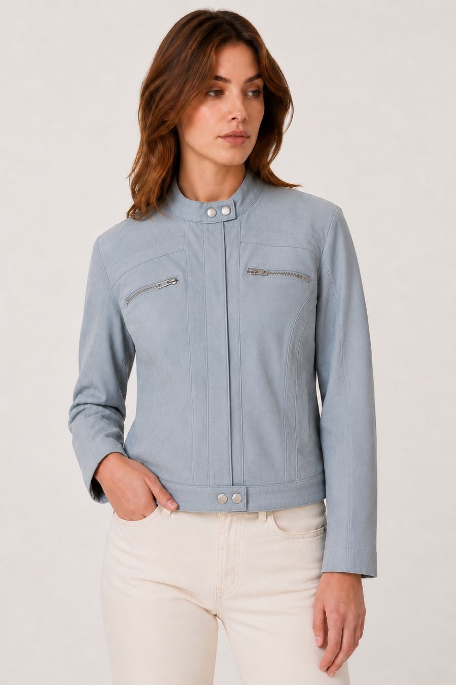 Giacche: Veste en daim bleu clair taille 40 – Usato da Vuadens venduto da Nina11 8