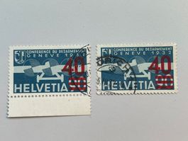 1935, zwei Farbvarianten des Aufdrucks, ZNr. 24/24a, gestem.