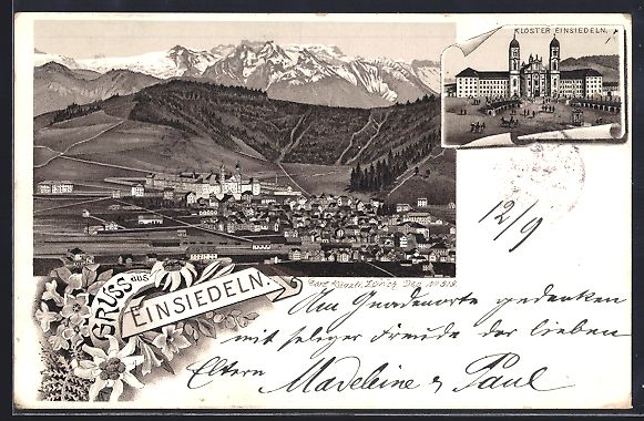 Ansichtskarten: Vorläufer-Lithographie Einsiedeln, 1895 – Gebraucht aus Berlin von bartko-reher