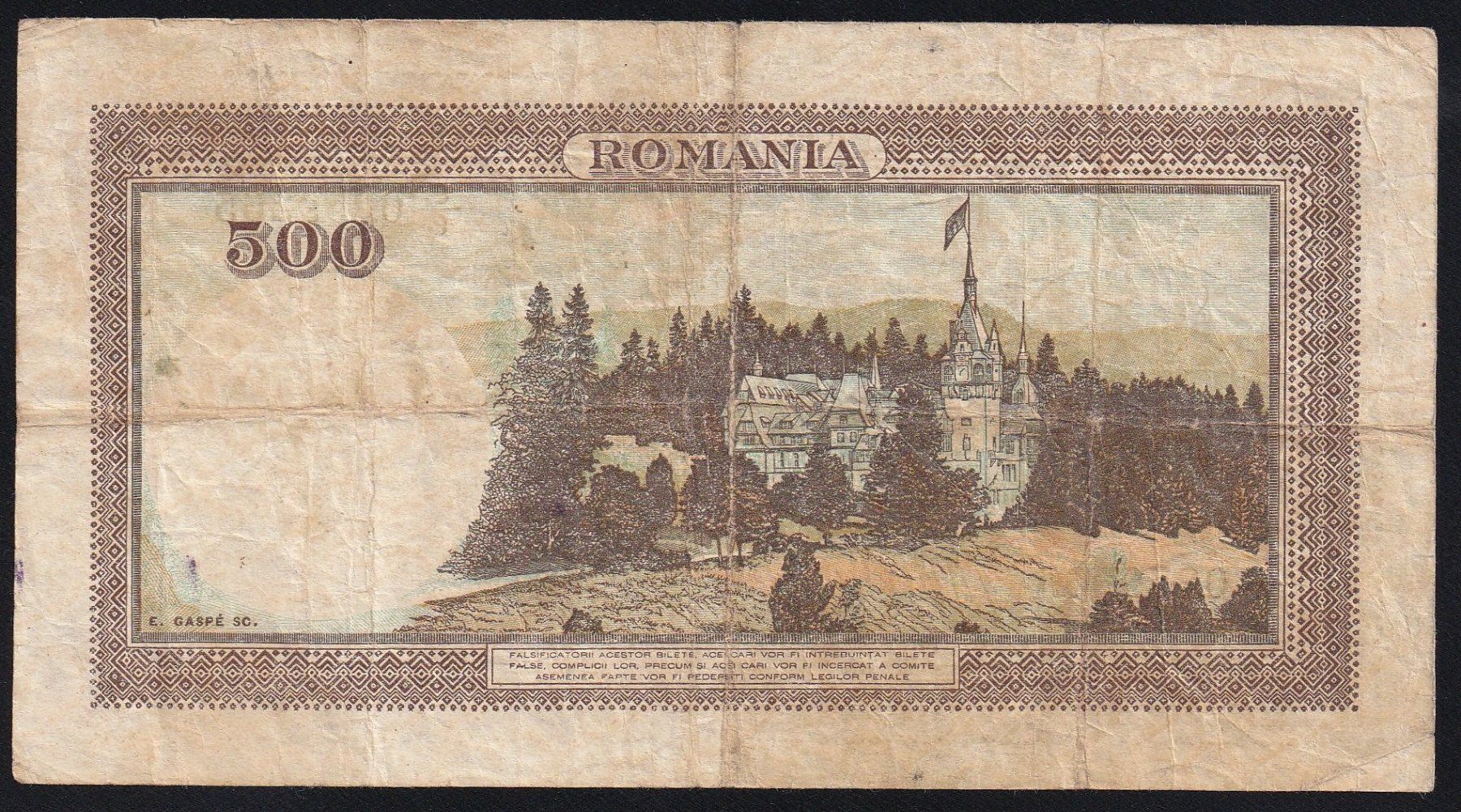 Banconote: Rumänien 500 Lei 1941 – Usato da Brugg AG venduto da banknoten_muesli 1