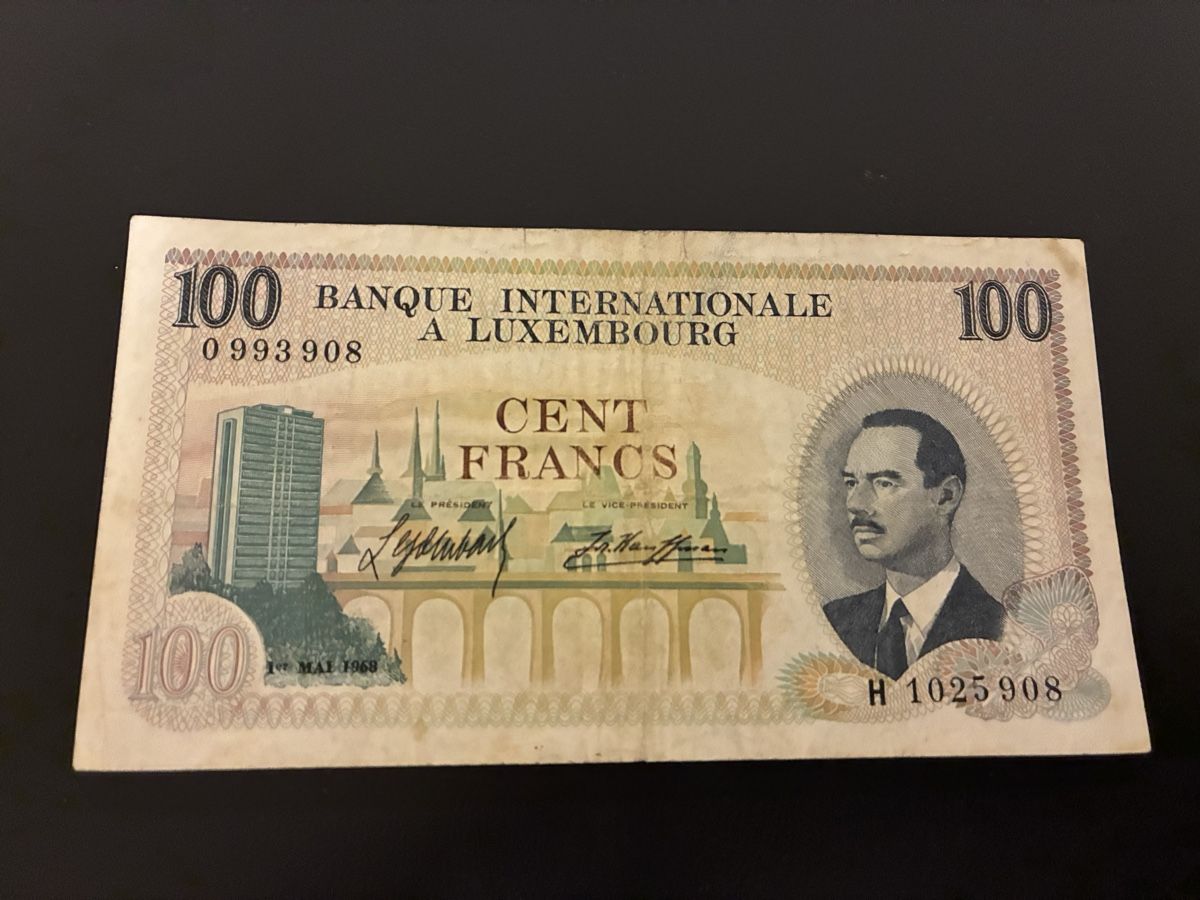 Banknoten: LUXEMBOURG 100 FRANCS 1968 – Gebraucht aus Dällikon von Woldbanknoten 1