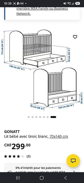 Ikea Betten: Lit bébé évolutif Ikea Gonatt – Gebraucht aus Founex von Ana_2412