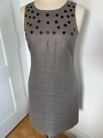 GLOBUS Damen Kleid, 100% Leinen, Gr. 36, grau/brau/glanz