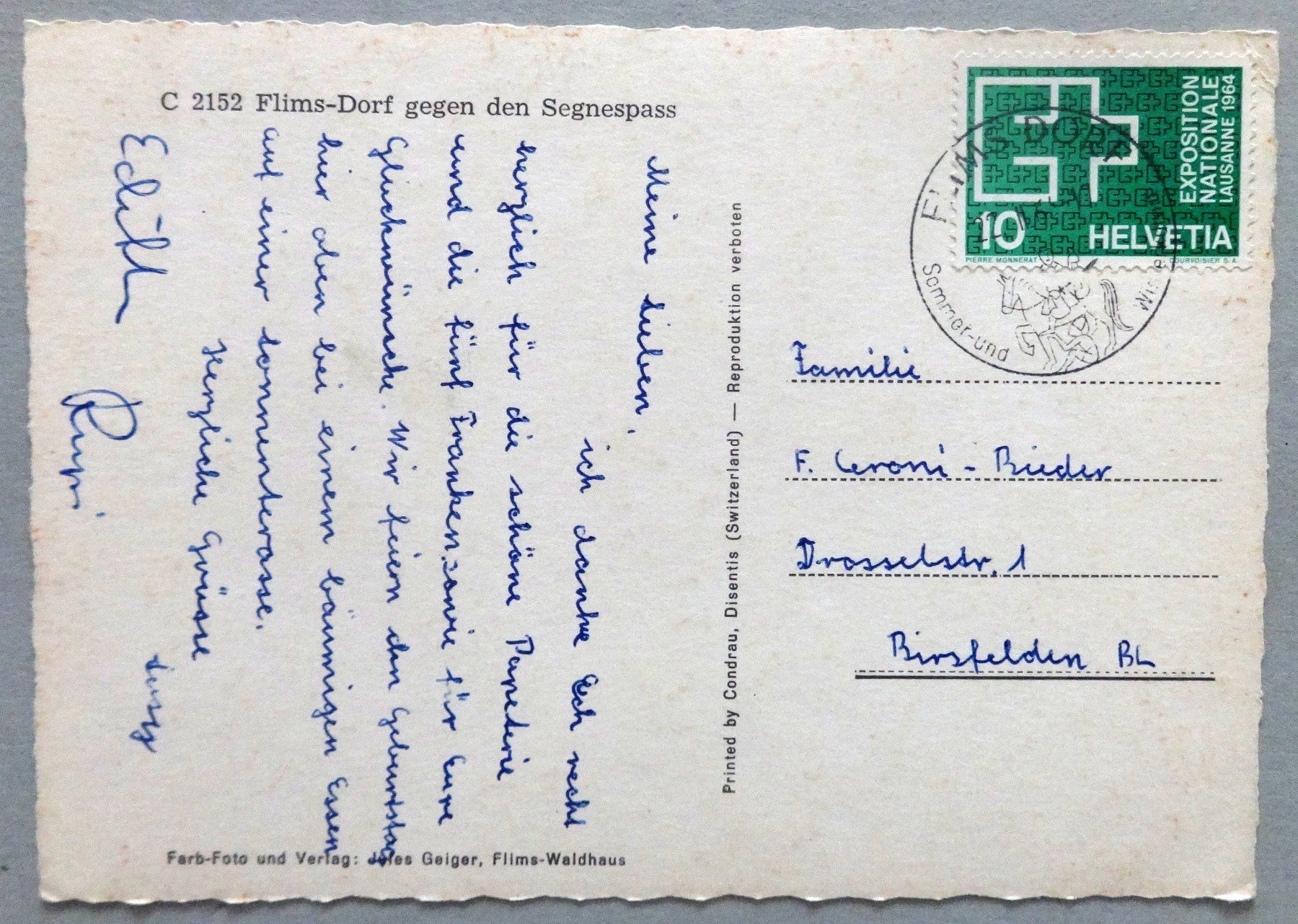 Cartoline postali: Flims-Dorf gegen den Segnespass – Usato da Fétigny venduto da Billy2miny 1