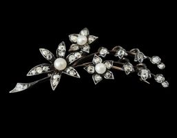 Antike Diamant Brosche Blumen um 1900 Gold 750 18k