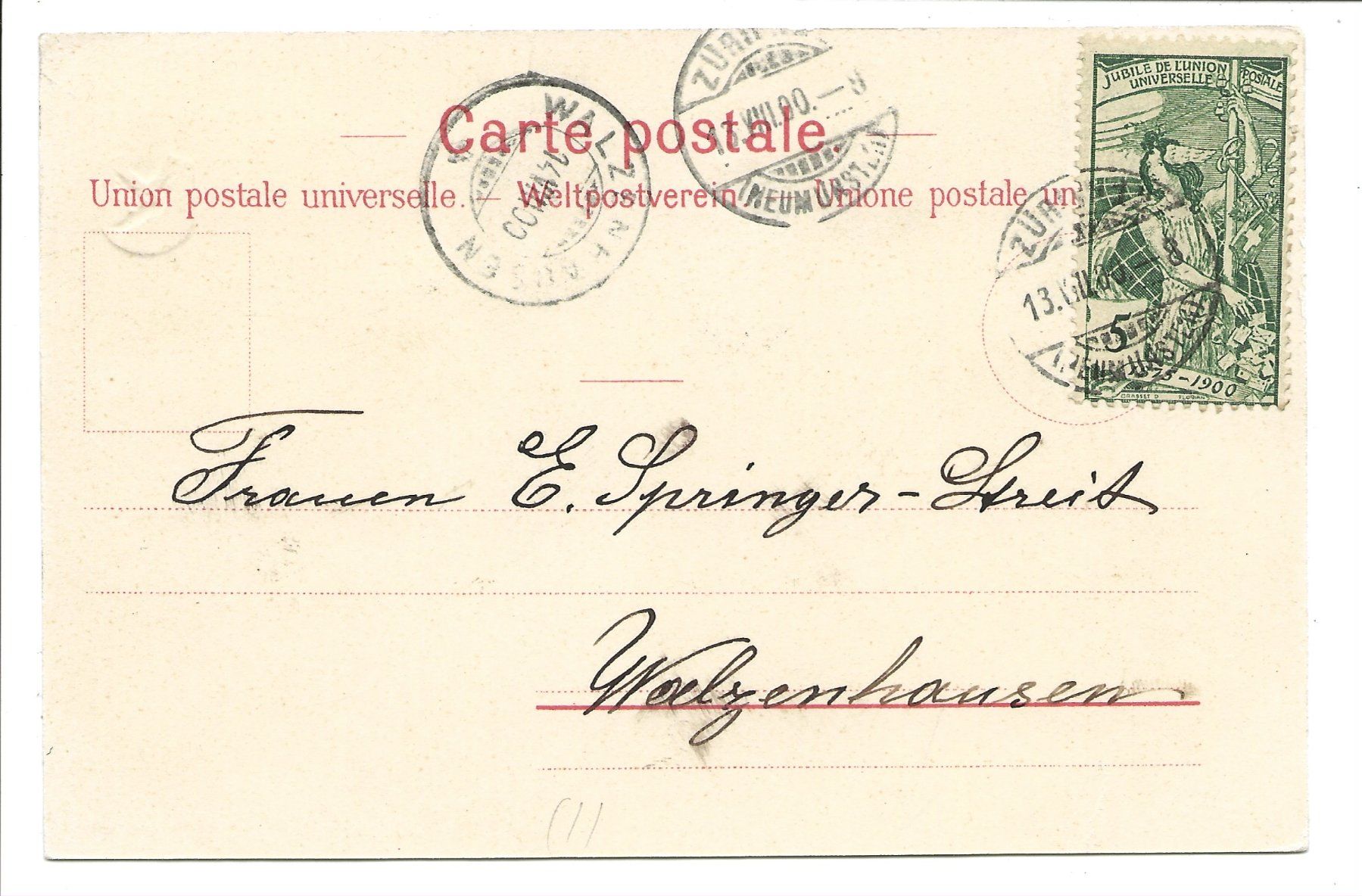 Cartoline postali: Die ersten CH-Briefmarken  - Gotthard Postkutsche Litho 1900 – Usato da Engelburg venduto da Cartophil 1