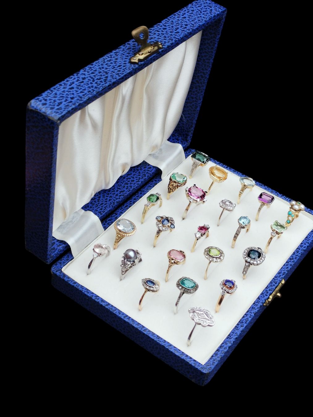 Portagioie: Vintage Ringbox Schatulle Blau Gold mit Samt – Usato da schwyz venduto da larry91sz 1