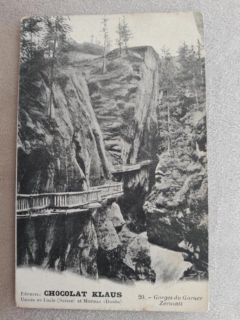 Cartes postales: ZERMATT   -  Gorges du Gorner - Chocolat Klaus – D'occasion à Delémont par Domdom1