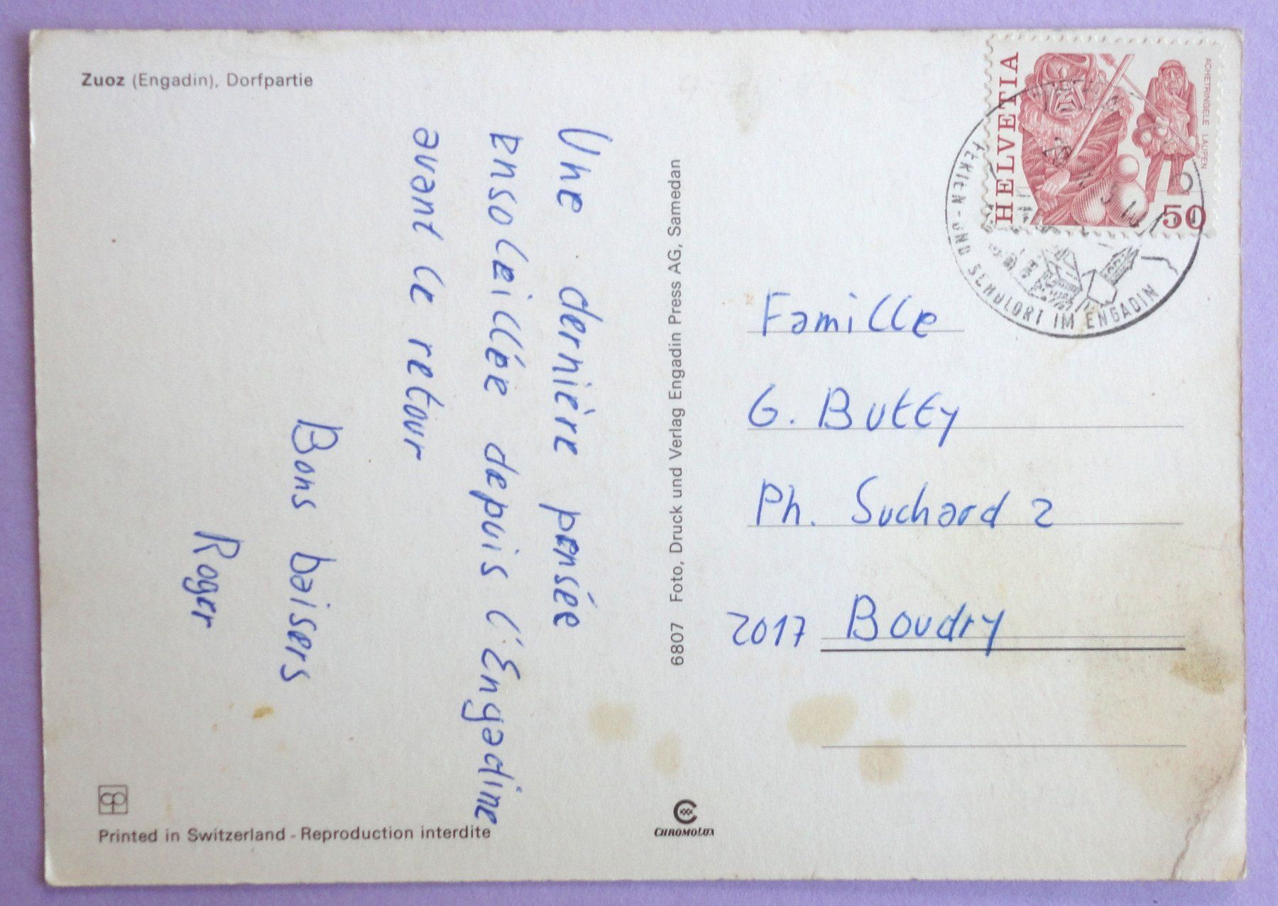 Cartoline postali: Zuoz, Dorfpartie – Difettoso da Fétigny venduto da Billy2miny 1