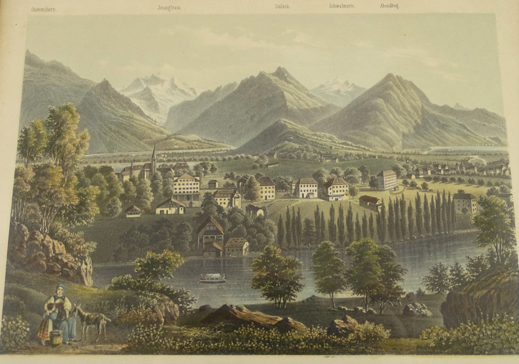 Incisioni: INTERLAKEN, LITHOGRAPHIE UM 1850 – Usato da Grüningen venduto da Kartensammler 2