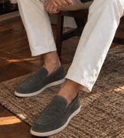Herren Slipper grau Veloursleder guter Zustand