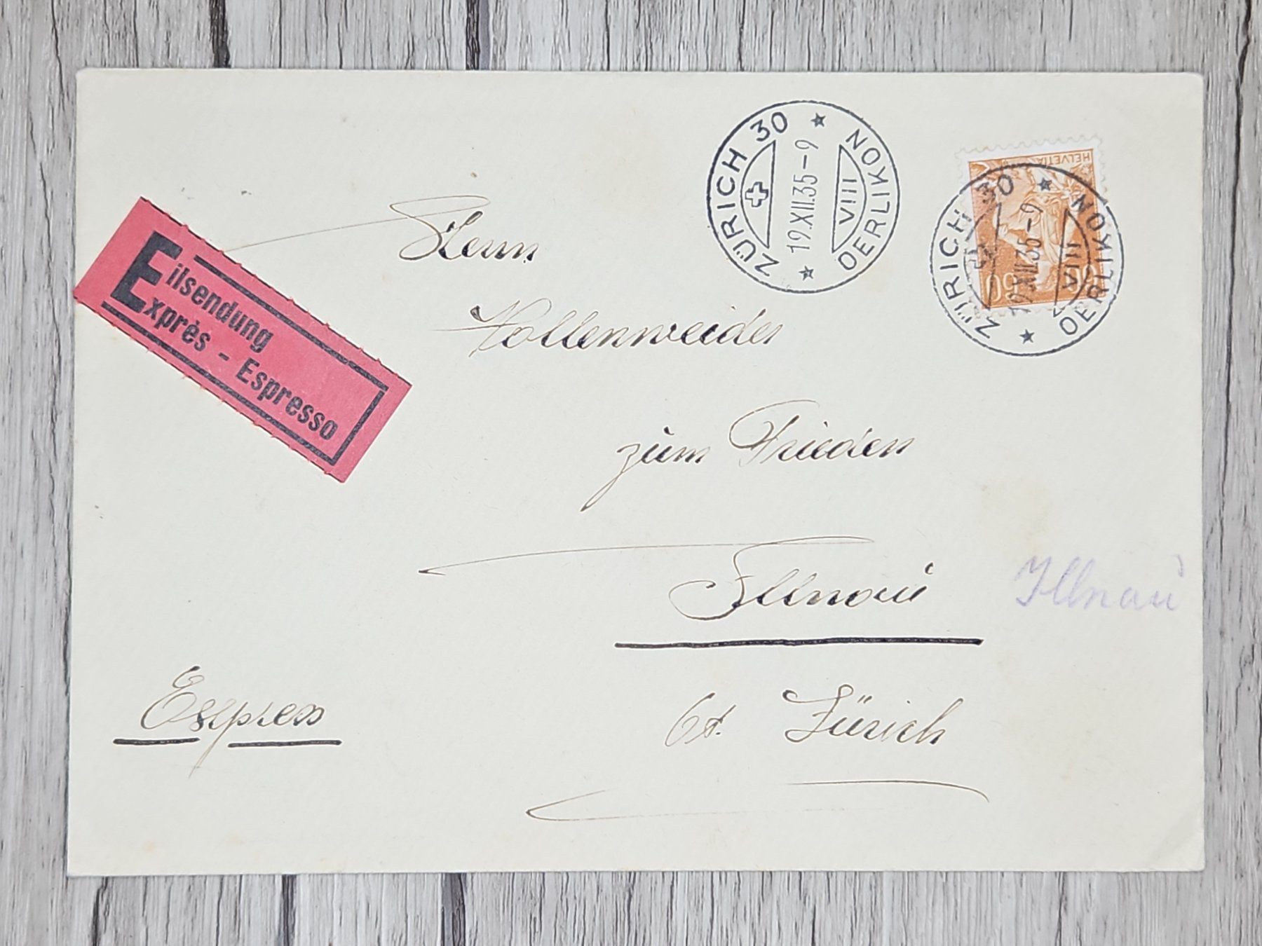 Alle Briefmarken: CL13 Enveloppe + Timbre Suisse 1935 – Gebraucht aus Cousset von Patrick_Collections
