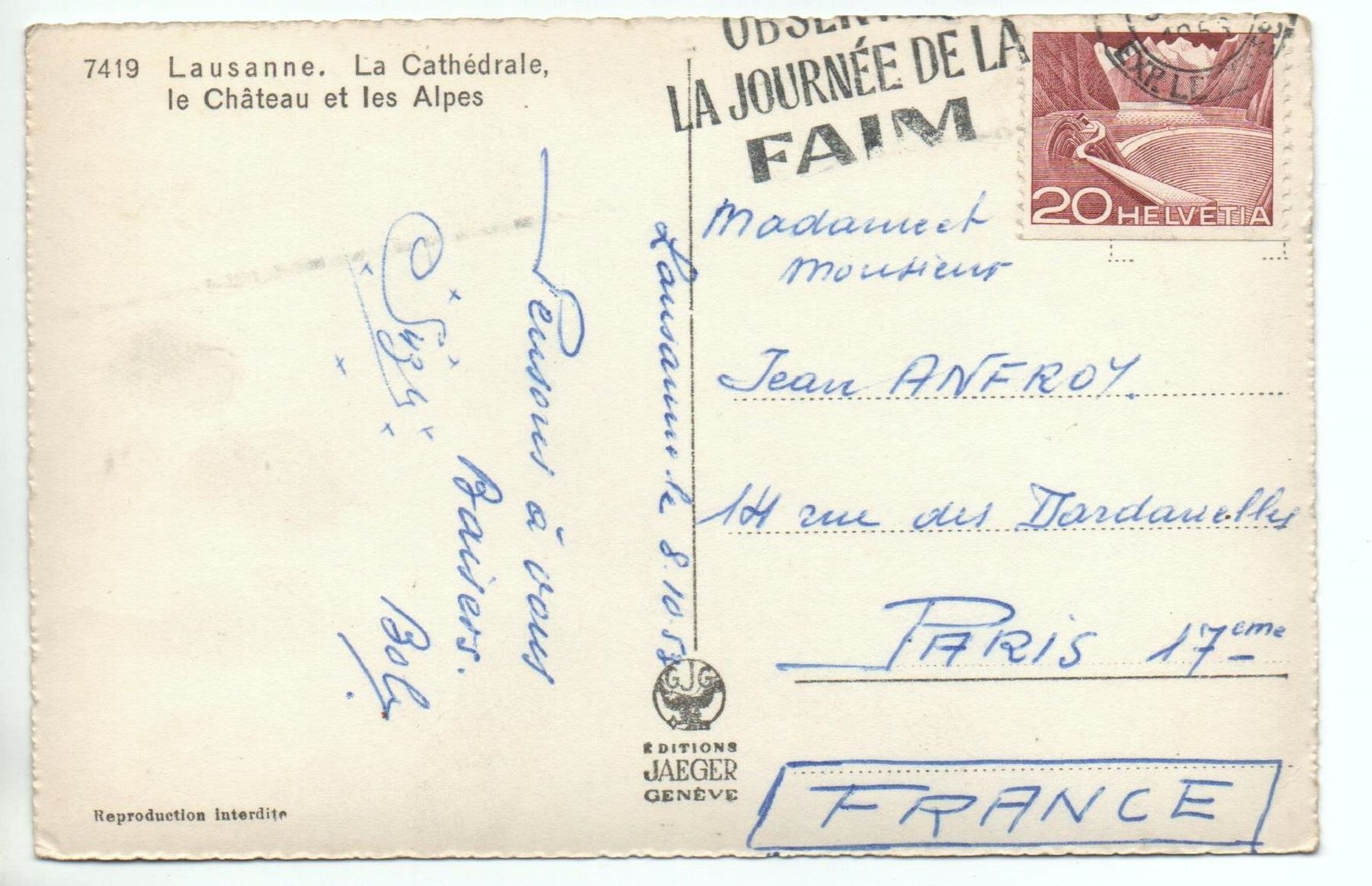 Cartoline postali: LAUSANNE La Cathédale No. 7419 – Usato da Jona venduto da philajona 1