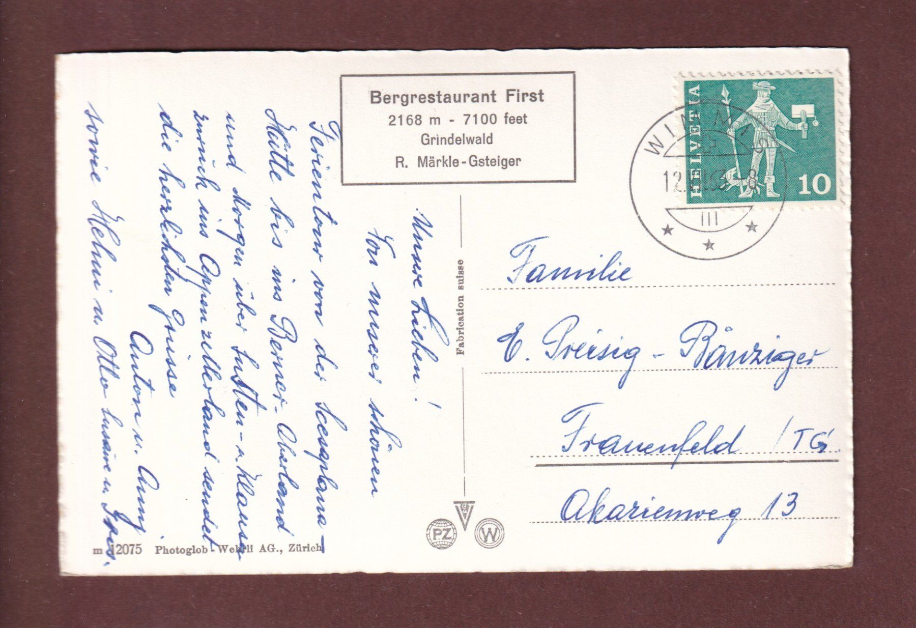 Cartoline postali: GRINDELWALD - First-Bahn - 1963 – Usato da Pully venduto da nicecards-shop 1