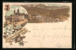 Litho Einsiedeln, Blick auf das Kloster 