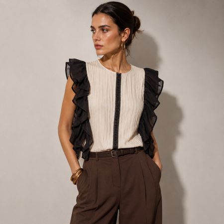 Zara stilvolle armlose Bluse mit Volants Gr.M (38) NEU 49.90