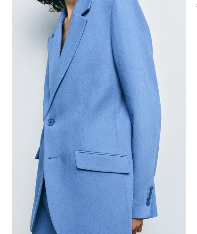 ZARA Leinen Blazer Anzugjacke blau NEU (Neu und - Main Image
