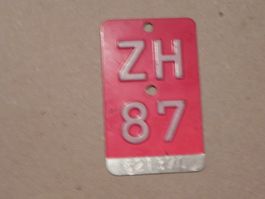 Velonummer Velo Rad ZH 1987 Zürich 87 Nummer Geschenk Bike