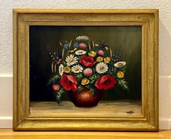 Oelbild signiert Stilleben Blumen in Vase de Pauolo od. ähnl