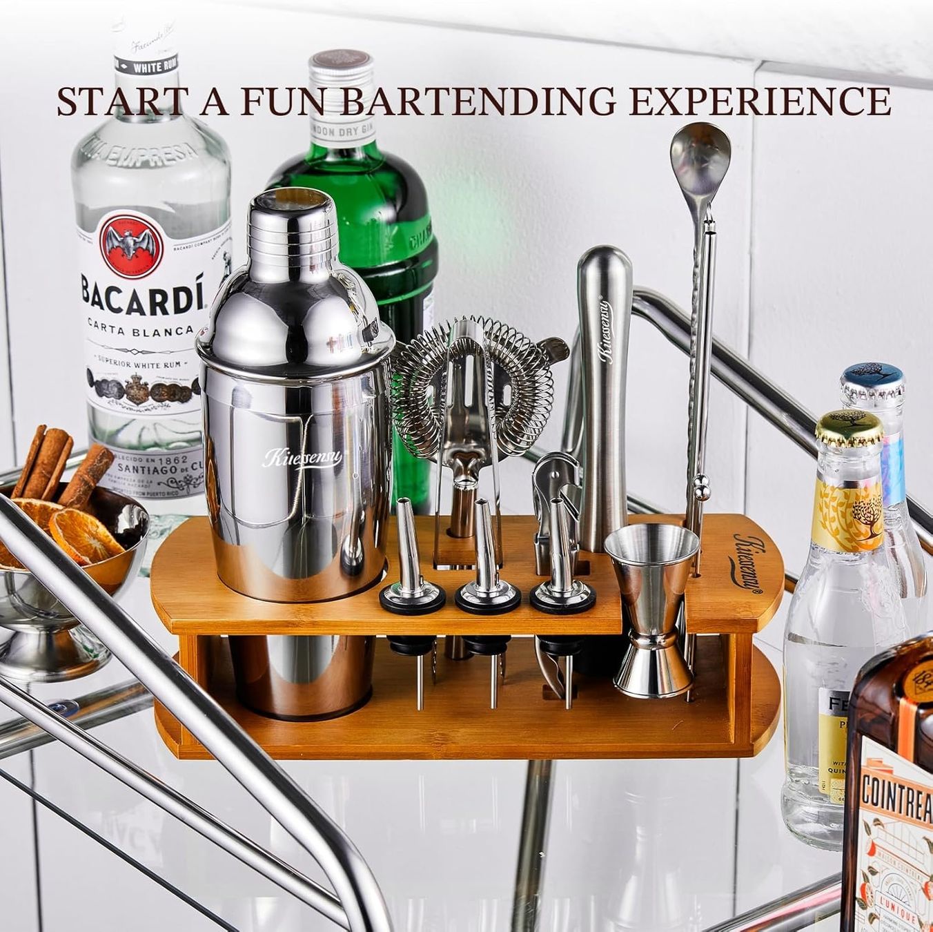 Services de table: Cocktail Shaker Set Edelstahl mit Bambus Ständer Silber – Neuf avec emballage d'origine à St. Gallen par sch_zsz7 3
