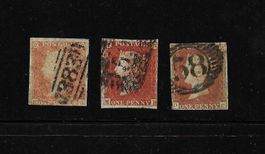 ENGLAND 3 x ONE PENNY RED KÖNIGIN VICTORIA 1841