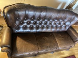 Vintage original Chesterfield Ledersofa, 3-Sitzer