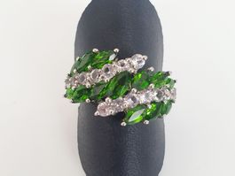 Silber Ring 925 mit Chromdiopsid und Zirkonia, Gr. 17.2mm