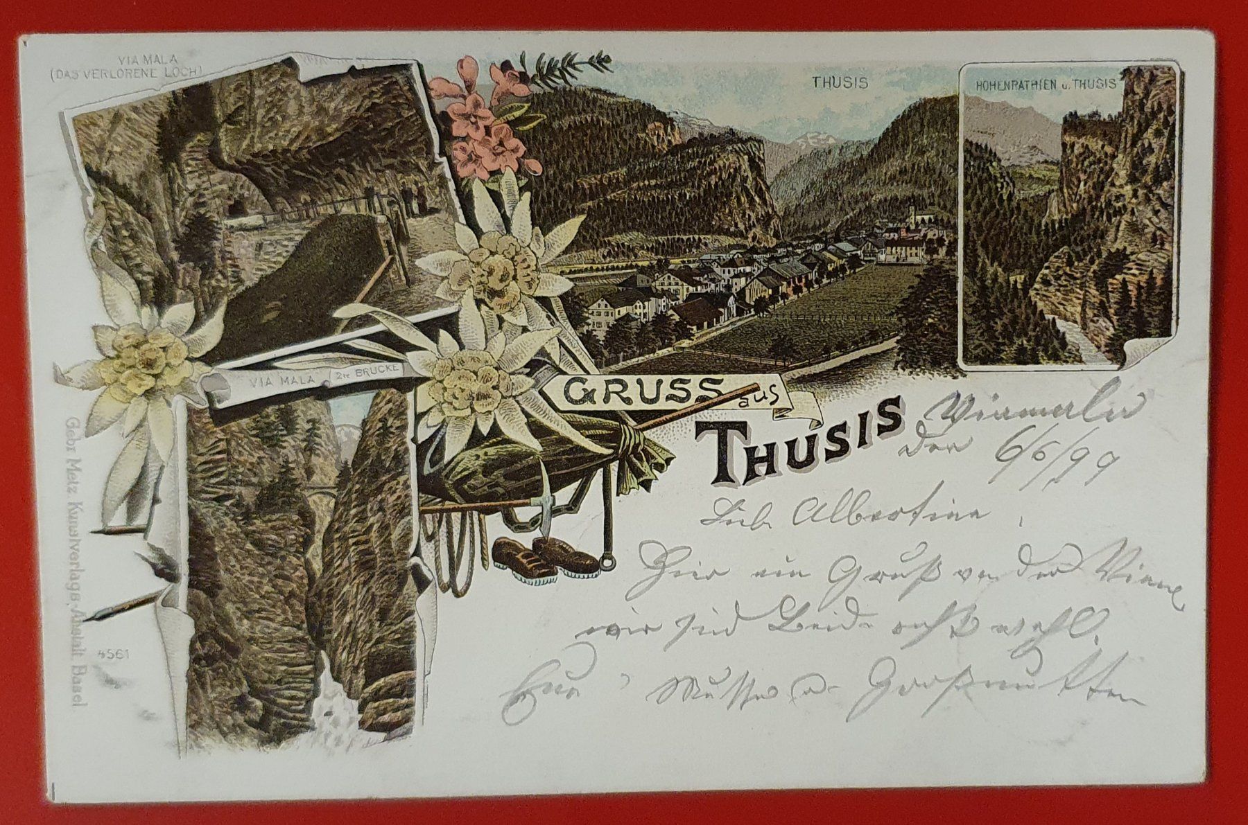 Ansichtskarten: Gruss aus Thusis 1899 - Stabstempel Rongellen – Gebraucht aus Kreuzlingen von Rschweiz1