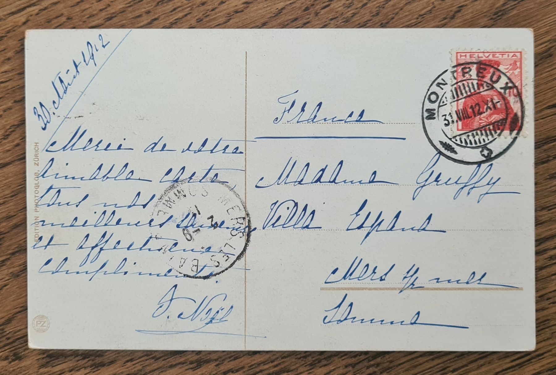 Ansichtskarten: Montreux 1912 – Gebraucht aus Ebikon von Donar50 1