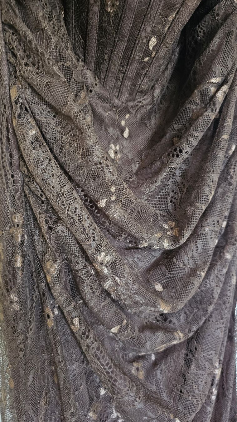 Vestiti: Abendkleid Spitze Perlen Applikationen Dunkelbraun – Usato da Staufen venduto da M19M 3
