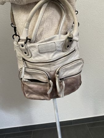 Handtasche Leder beige braun creme gebraucht