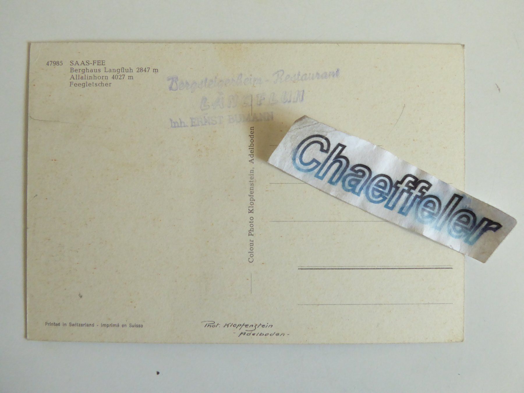 Cartes postales: 47985  Saas-Fee, Berghaus Langfluh – D'occasion à Zürich par Chaeffeler 1