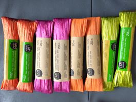 8 Rollen Bast grün, orange, pink neu
