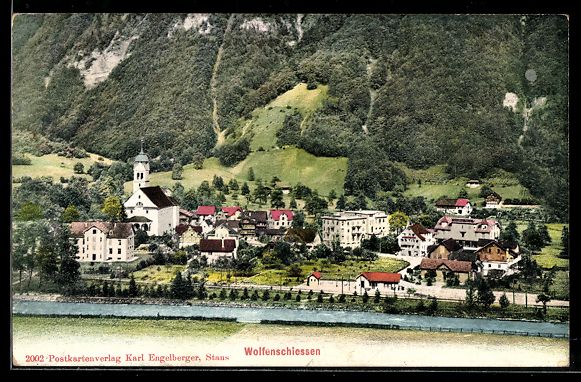 Ansichtskarten: Wolfenschiessen, Dorfansicht mit Kirche  – Gebraucht aus Berlin von bartko-reher