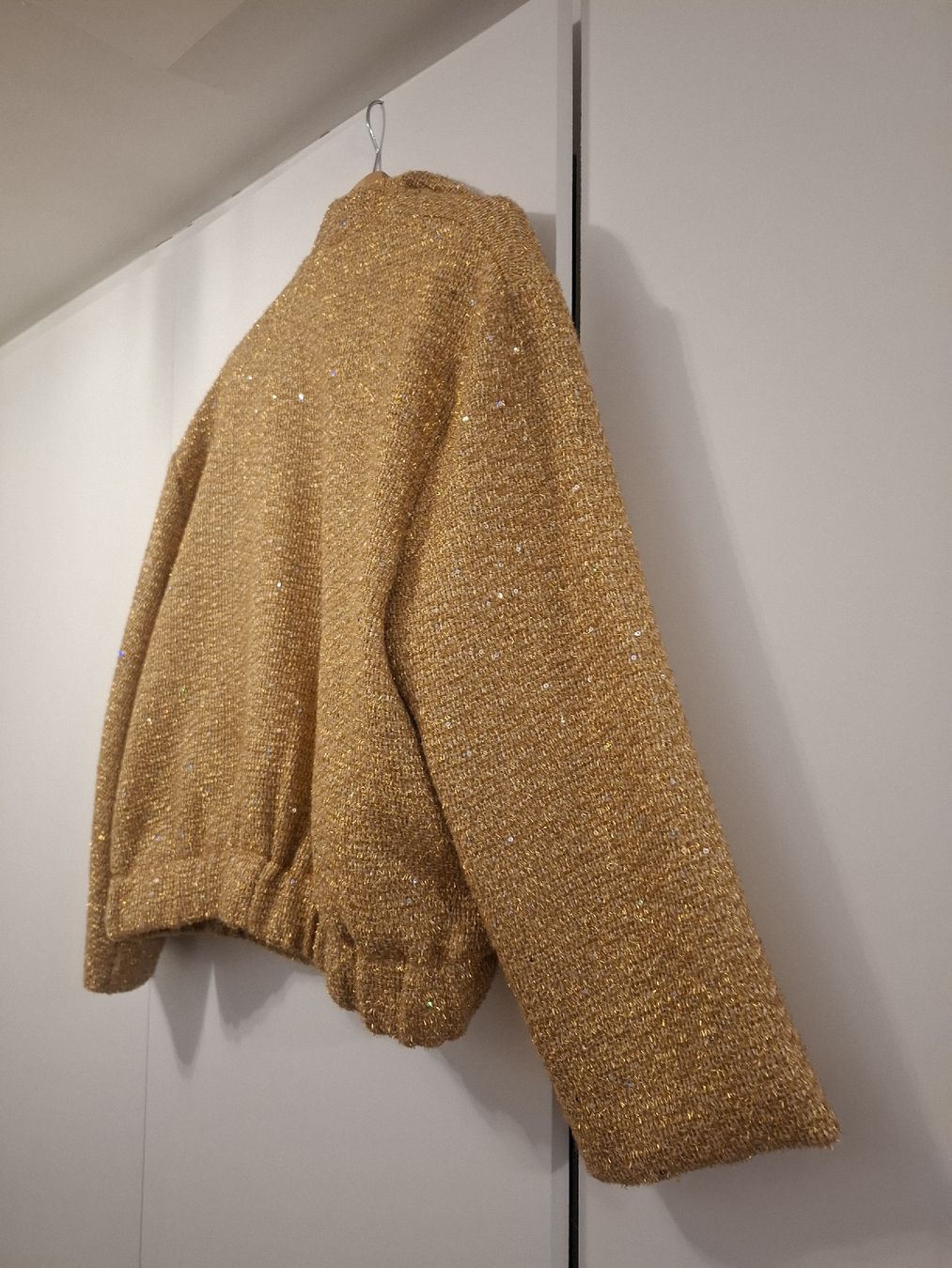 Vestes à paillettes pour femme - Veste à paillettes ouverte sur le devant pour femme - Cardigan à manches longues et léger - Col montant - Vêtement d'extérieur pour fête, beige, XL