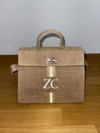 Handtasche aus Jute Mykonos mit Initialen ZC