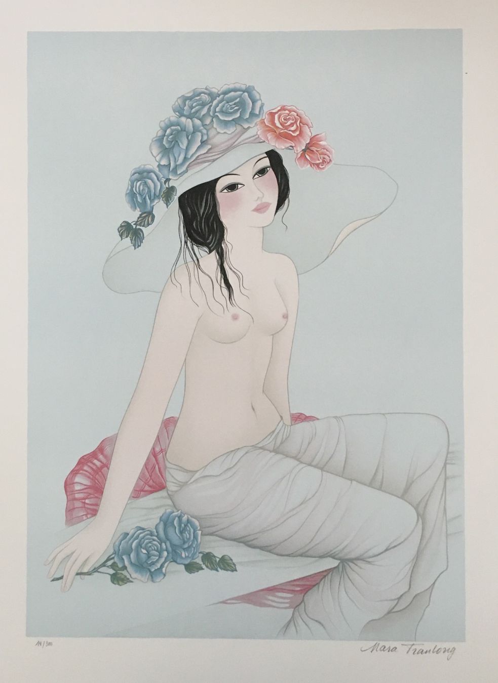 Grafica & Litografie: Mara Tran Long   "Nu Aux Roses Bleues"   Farblithographie – Usato da Nennigkofen venduto da waltraub 2