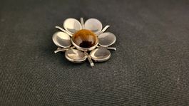 Vintage Designer-Brosche Silber/Tigerauge