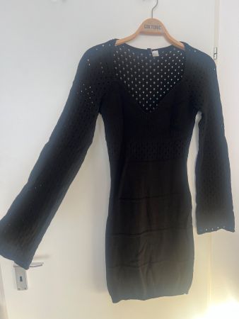 Schwarzes Baumwoll-Kleid (Gr. M, Cocktailkleid, Winterkleid)