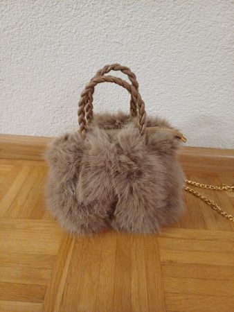 Fluffy small Brown Handbag with Gold Chain