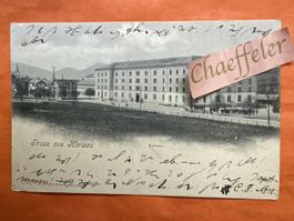1899 Gruss aus Herisau AR, Kaserne. selten Militärpost￼