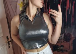 Silbernes Crop Top mit Reissverschluss, Grösse 38 & 38/40