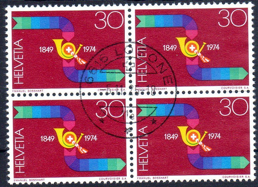 Tutti i francobolli: 125JAHRE EIDGENÖSSISCHE POST 4ERBLOCK GESTEMPELT -20 – Usato da Losone venduto da EM2019