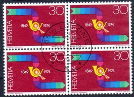125JAHRE EIDGENÖSSISCHE POST 4ERBLOCK GESTEMPELT -20