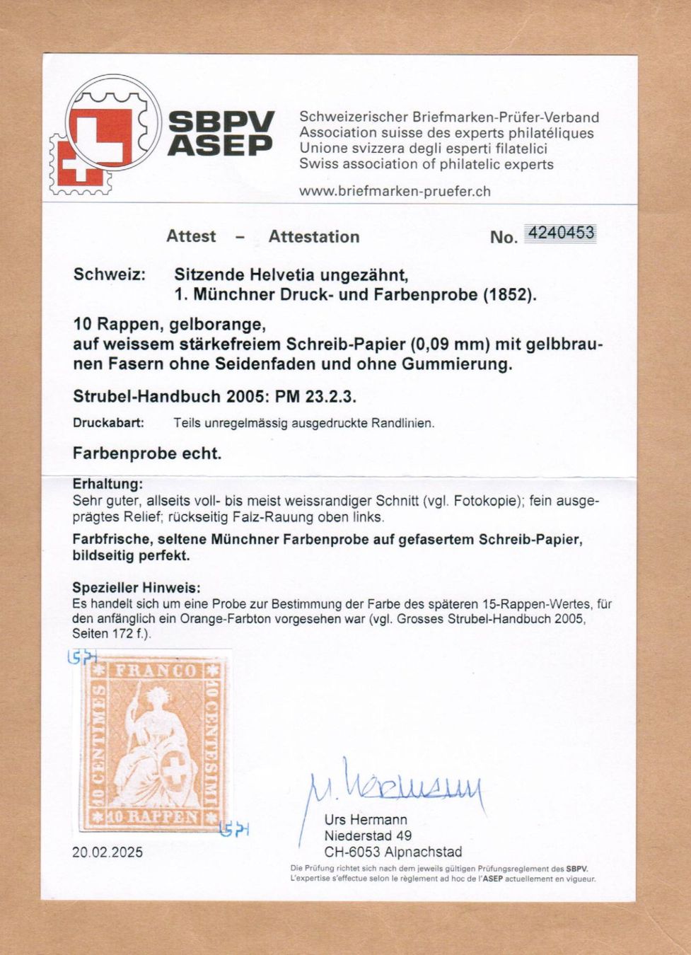 Tutti i francobolli: Strubel FARBPROBE - Attest Hermann – Nuovo (secondo la descrizione) da Bern venduto da peri02 2